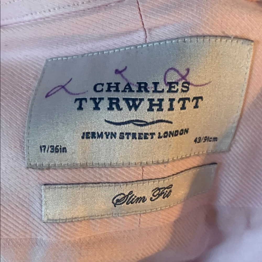 Charles Tyrwhitt Men’s Dress Slim Fit Pink Button Down Dress Shirt 17” Flaw - Picture 8 of 9